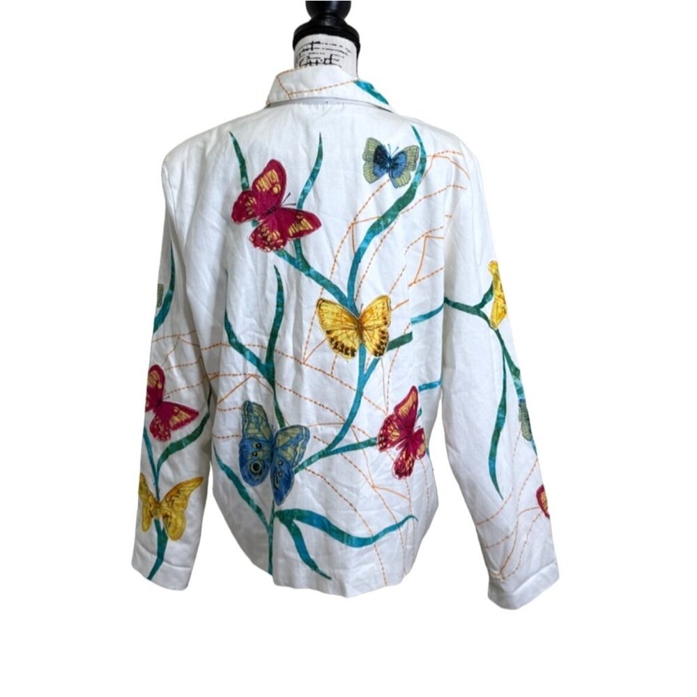 Vintage Hona To Be Butterfly Print Jacket Blazer Women's Size M Cotton White - Picture 3 of 7